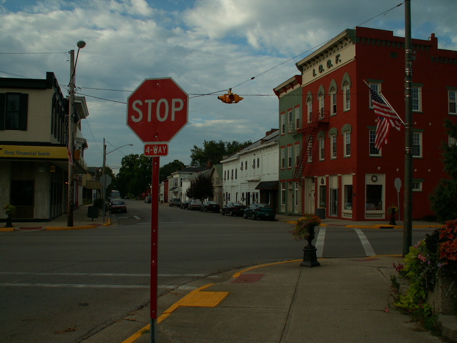 Camden, OH: Main Street intersection. one of our two traffic lights.