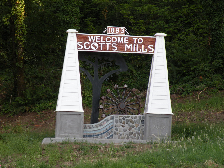 Scotts Mills, OR: Welcome sign