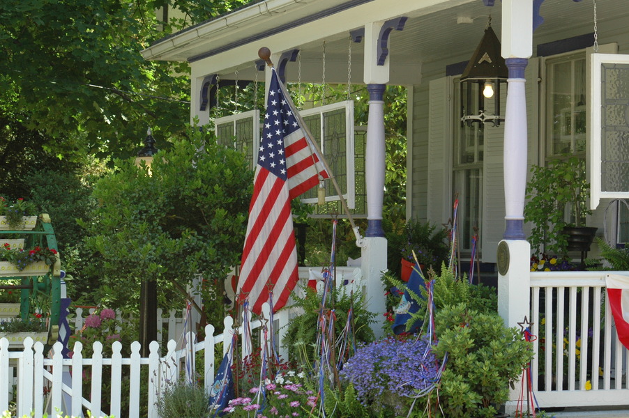 Leesburg, VA: Flag on a front porch in Leesburg VA