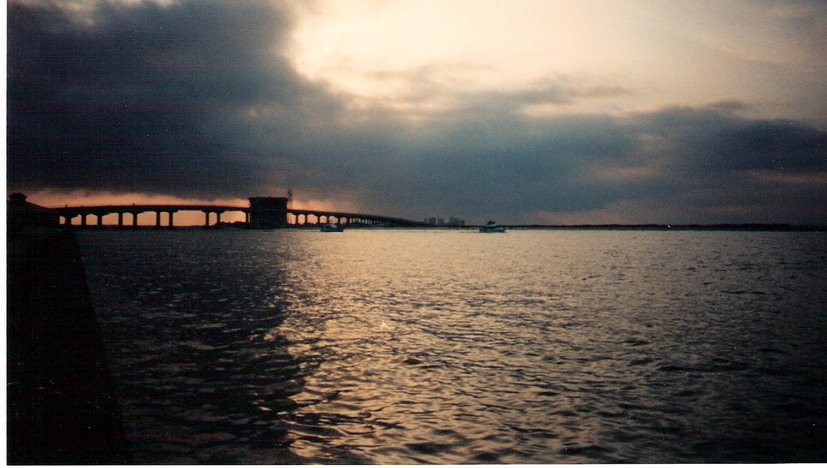 Orange Beach, AL: Orange Beach: Storm approaching across bay (notice the long sky-bridge in the background)