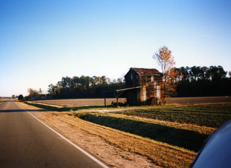 Plymouth, NC: Tobaco barns used to be in every field, now they are a vanishing breed. This photo was taken on Hwy 64 in 2006
