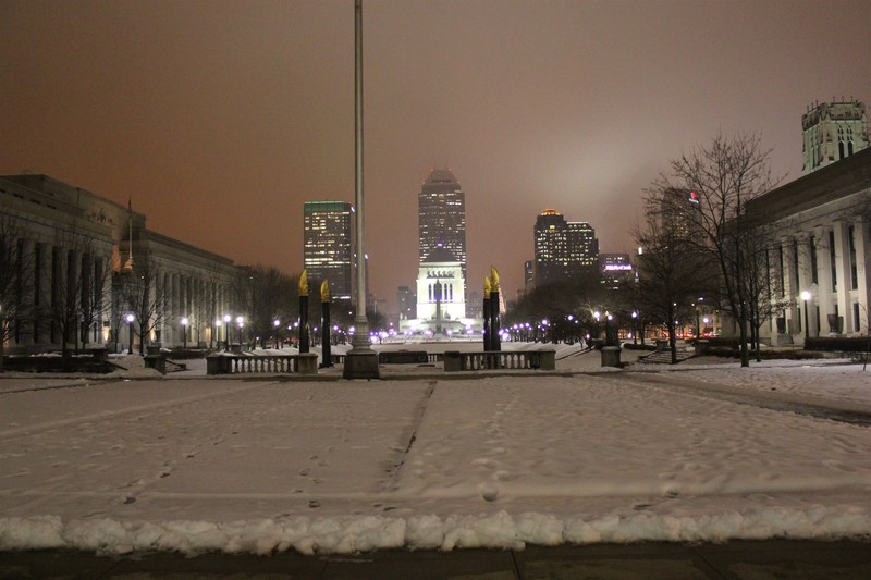 Indianapolis, IN: American Legion Mall, War Memorial and Downtown Skyline