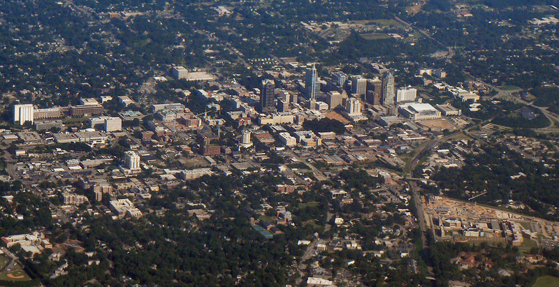 Raleigh, NC: Raleigh from the air, the north side is to the left of frame.