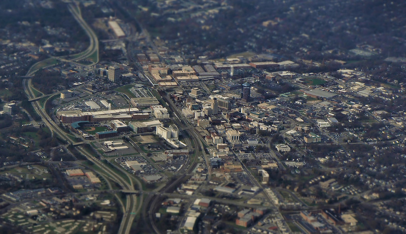 Durham, NC: Durham, NC from the air in faux miniaturized tilt-shift