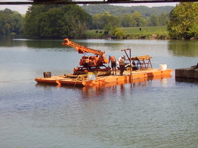 Surgoinsville, TN: T.D.O.T. Core Drilling for new Bridge across Holston River in Surgoinsville.