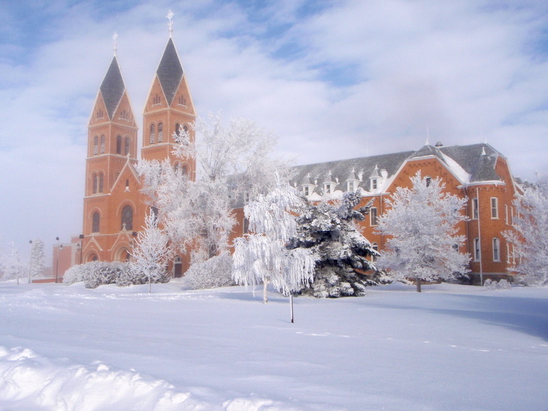 Richardton, ND: Assumption Abbey on a cold and frosty morning