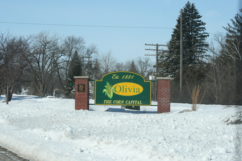 Olivia, MN: Westbound Welcome Sign off Hwy 212