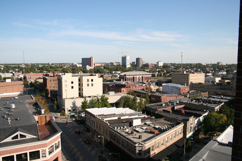 Champaign, IL: shows most of Champaign/Urbana's skyline from around 2008.