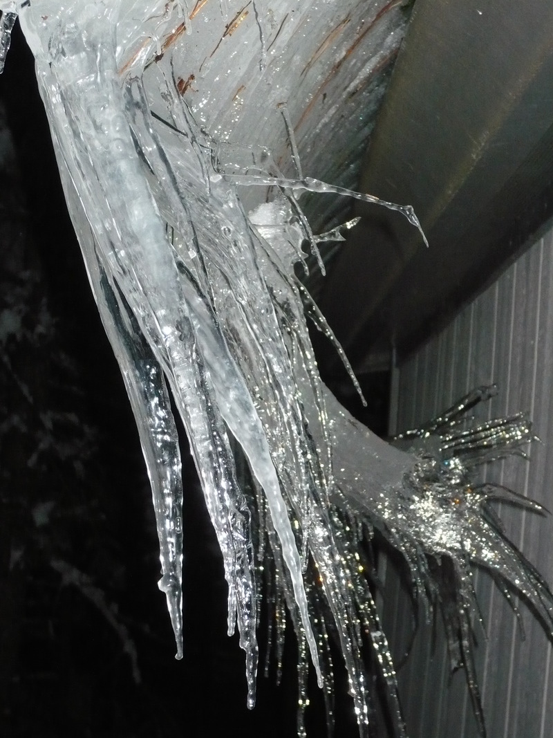 Shingletown, CA Snow and Ice hanging from our home in Shingletown, Ca