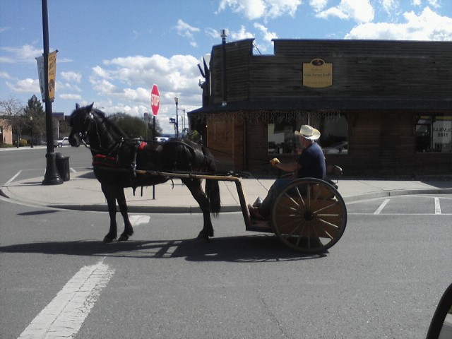 Colville, WA: Horse and cart at the corner of 4th & Oak ST taken 5/14/2011