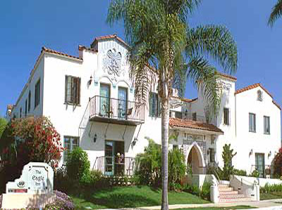 Santa Barbara, CA: Santa Barbara is well known for the beautiful Spanish Colonial architecture found throughout the City. Shown here is the Eagle Inn, a small hotel located in the West Beach area of Santa Barbara.