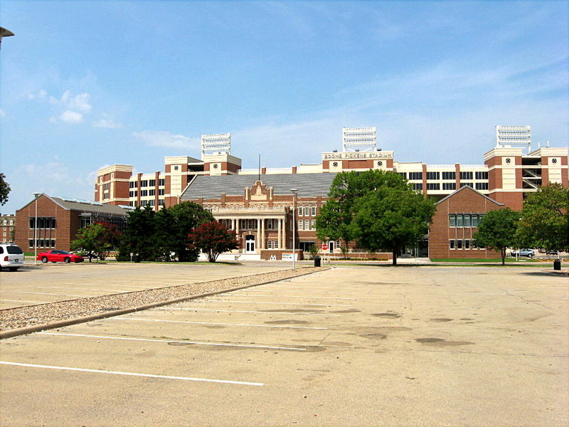 Stillwater, OK: OSU's recently remodeled School of Architecture, backgrounded by Boone Pickens Stadium