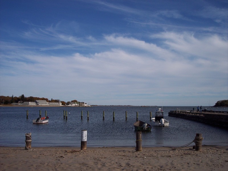 Madison, CT: boat moorings at West Warf beach, looking across to Madison Beach Club