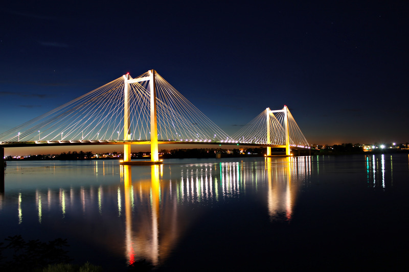 West Pasco WA Cable Bridge Over The Columbia River Looking Towards