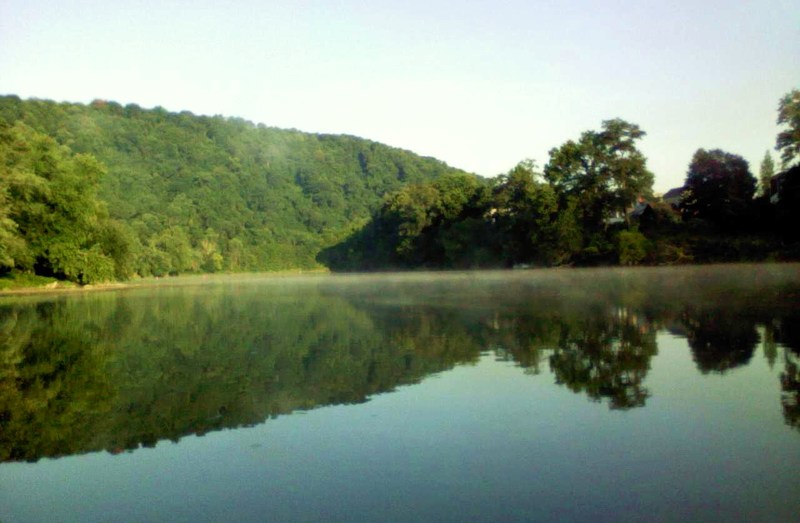 Elizabeth, PA: Peaceful reflections and early morning mist rising from the Yough River.