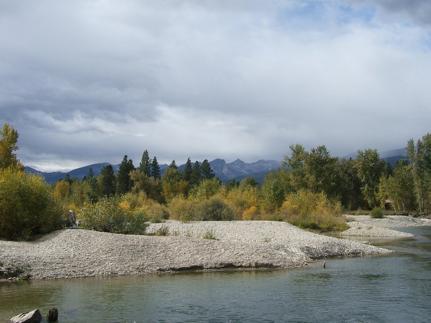 Victor, MT The Bitterroot River in the fall from Bell Crossing Bridge