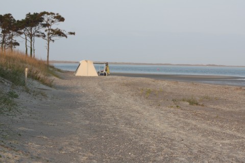 Harkers Island, NC: camping on the beach at Cape Lookout