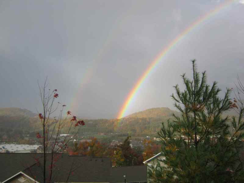 Boone, NC: Facing north on October 13, 2011, rain, sun and a double rainbow.