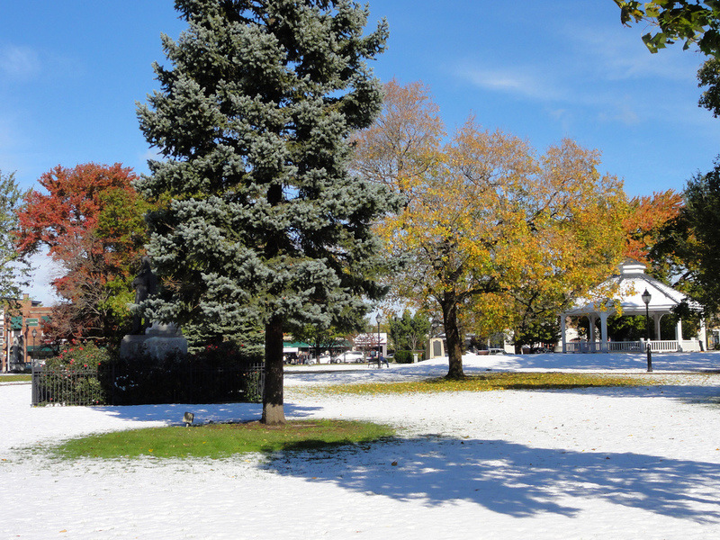 Waltham, MA: Waltham Common with rare October snow
