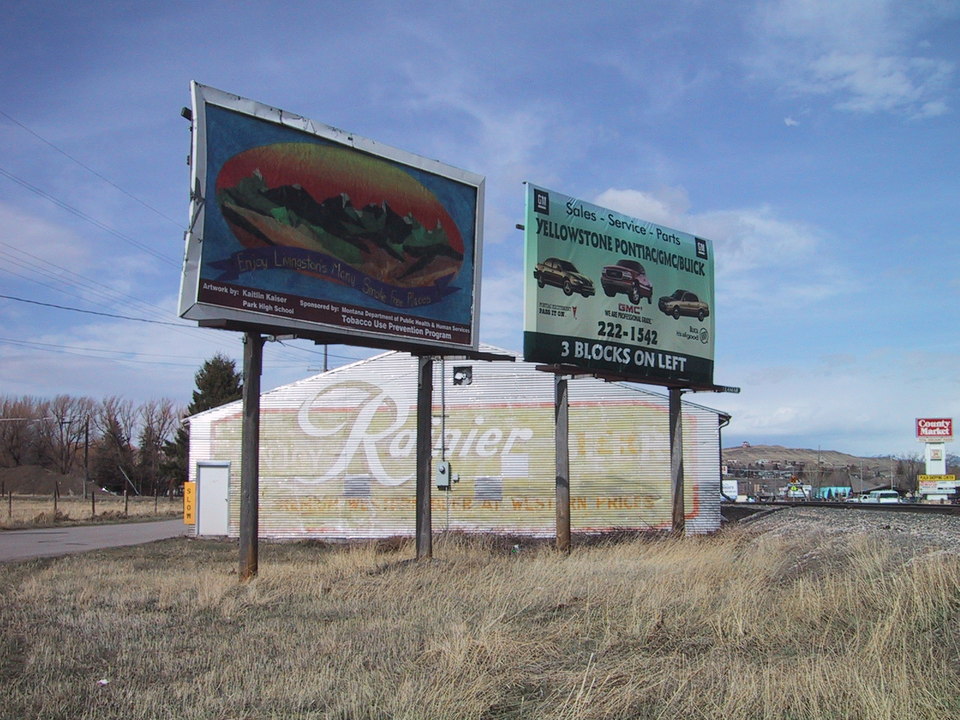 Livingston, MT: Headed north on Hwy.89. The old and the new billboards of Livingston.