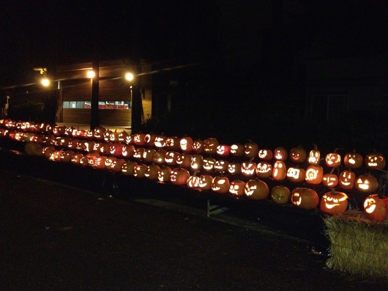 Clyde Hill, WA: Friendly-to-frightful pumpkins appear in a silent mob at City Hall