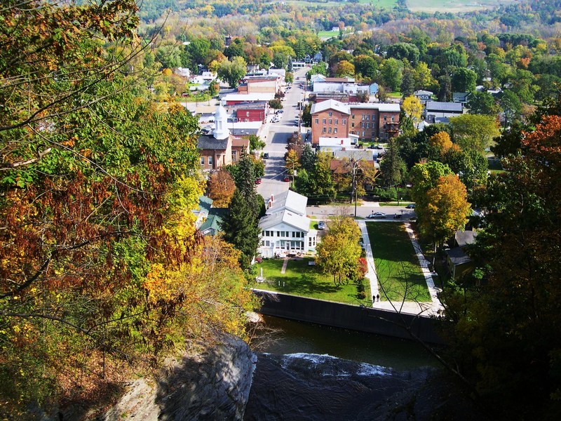 Montour Falls, NY: A VIEW OF MONTOUR FALLS LOOKING FROM WEST TO EAST ATOP OF SHE-GUA-GA FALLS