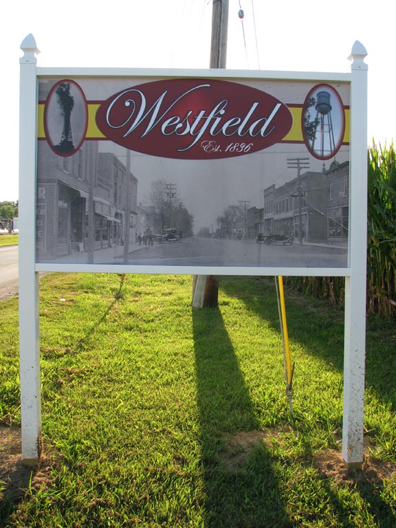 Westfield, IL: This new Westfield entrance sign purchased by the Westfield Improvement League features a historic photo of downtown Westfield