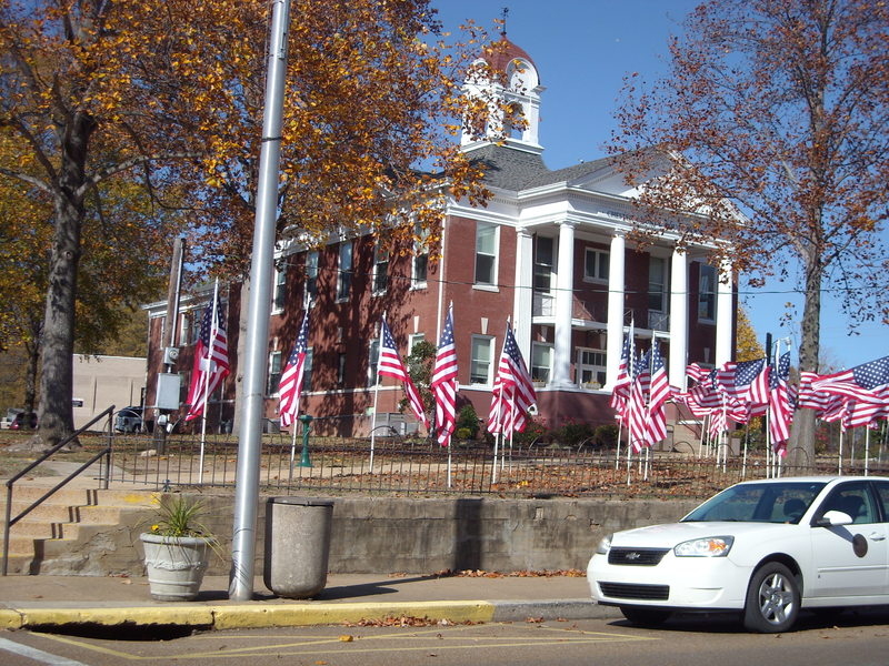 Henderson, TN: Flags flying outside the County Courthouse on Veteran's Day November 11th, 2011