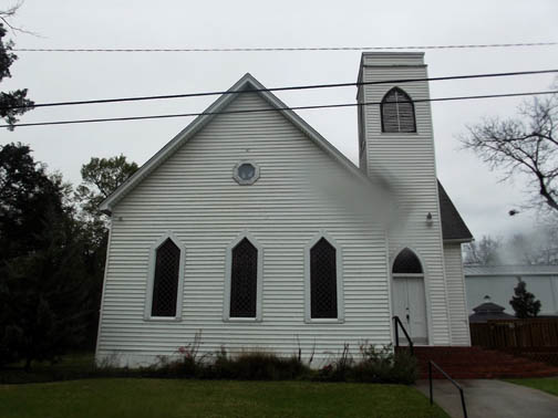 Montgomery, TX: Methodist Church circa 1838 (blurred by raindrops)