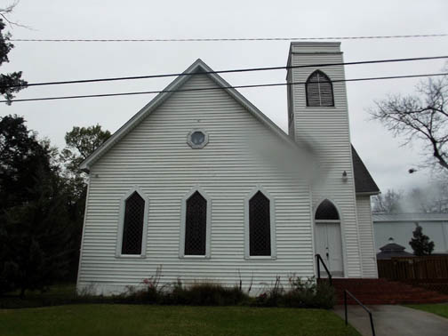 Montgomery, TX : Methodist Church circa 1838 (blurred by raindrops ...