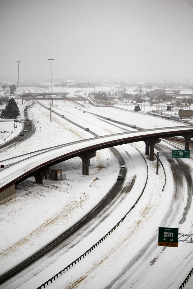 Lubbock, TX Driving on a snowy day on Marsha Sharp Freeway Lubbock