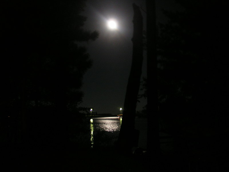 Chetek, WI: Moon over Long Bridge from point just west