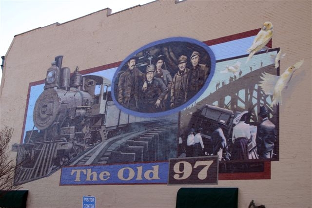 Danville, VA: Mural of the Old 97 Train Wreck. It is located on The Atrium Furniture store at the south end of Main Street, Danville.