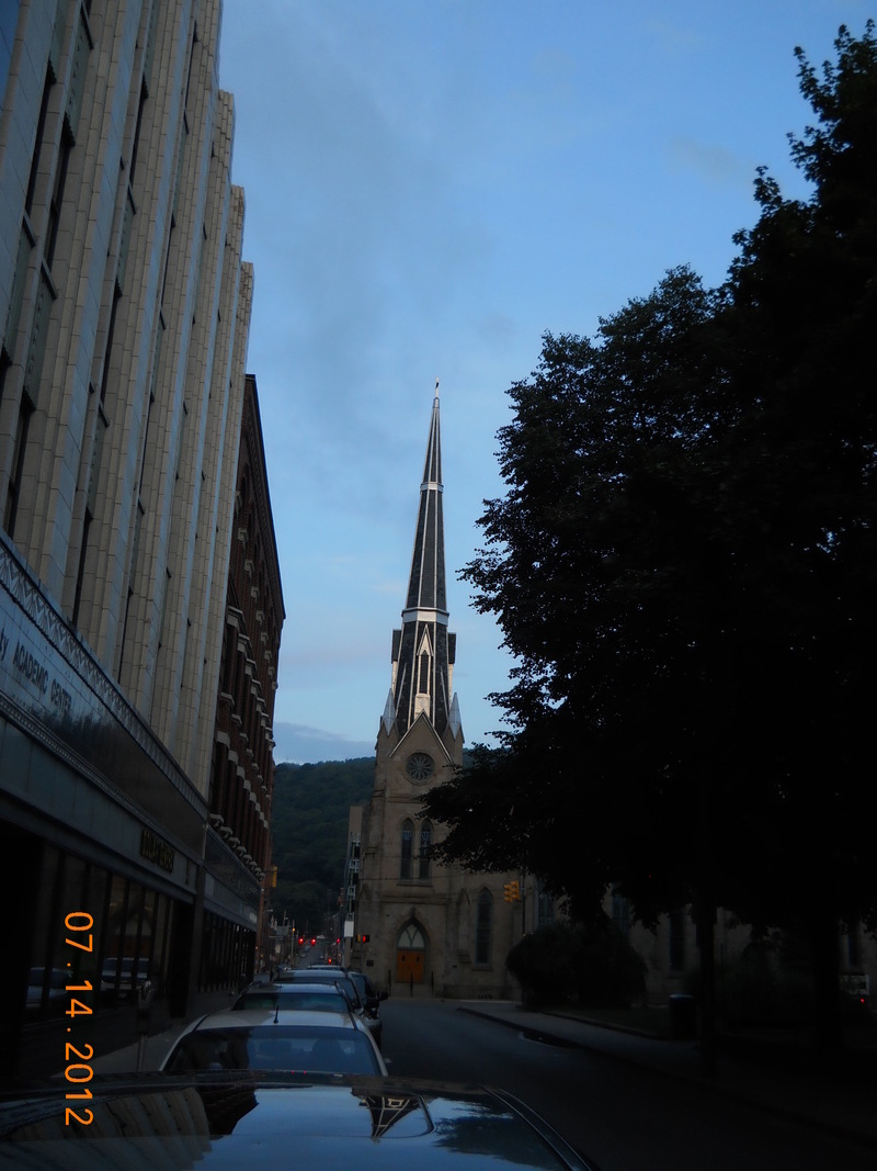 Johnstown, PA: Franklin UM Church - survived Great Flood of 1889 - Steeple catching sunset