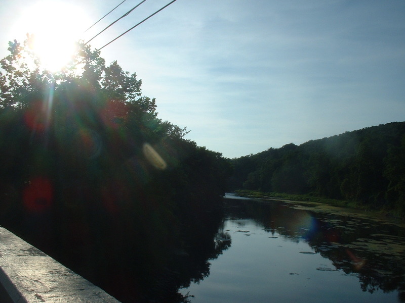 Hawley, PA: sunset standing on the bridge over looking the river (church & hudson)