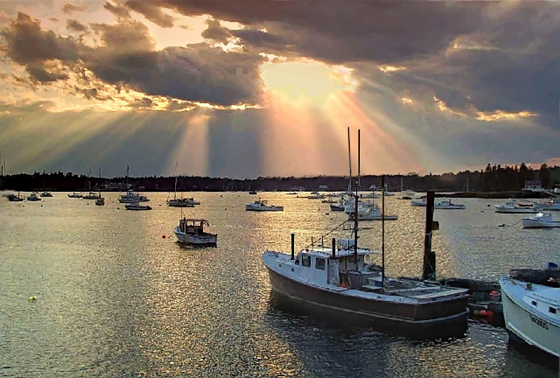 Boothbay Harbor, ME: Crepuscular rays over Boothbay Harbor
