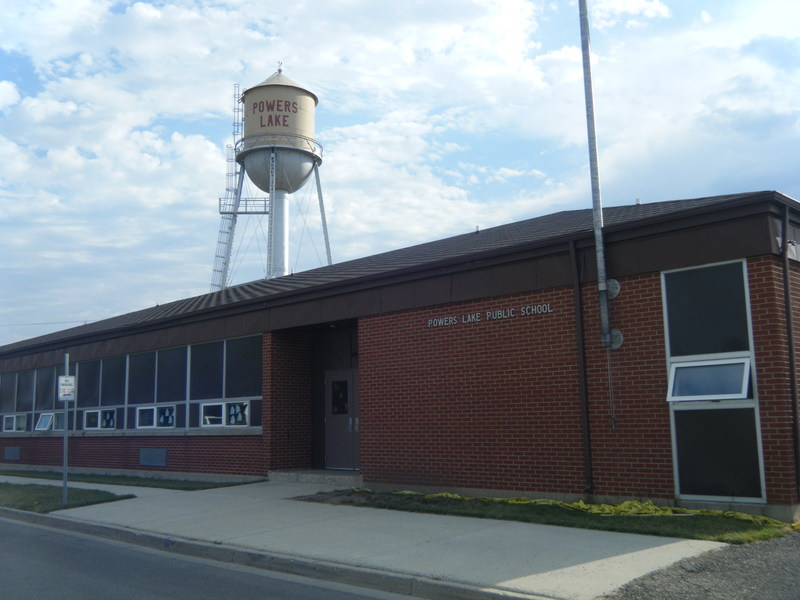 Powers Lake, ND: Powers Lake Public School and Water Tower