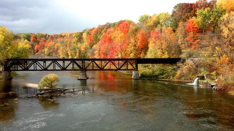 Newaygo, MI : Muskegon River Train Bridge photo, picture, image