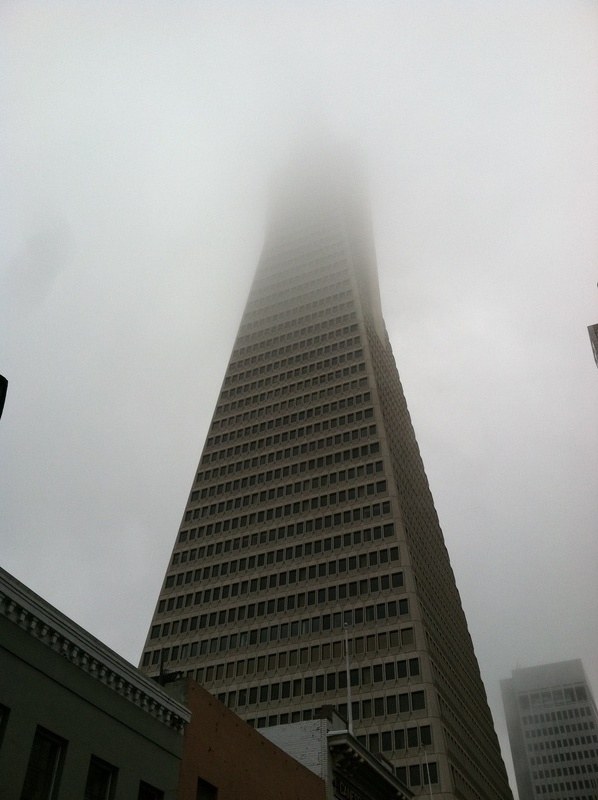 San Francisco, CA: TransAmerica building engulfed.