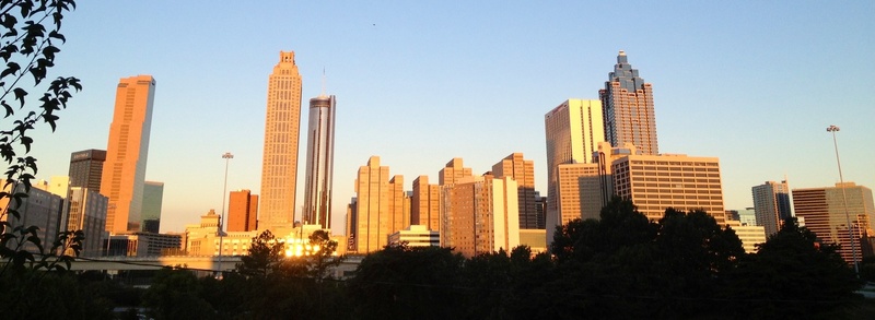 Atlanta, GA: Downtown Atlanta skyline on a beautiful morning, just after sunrise.