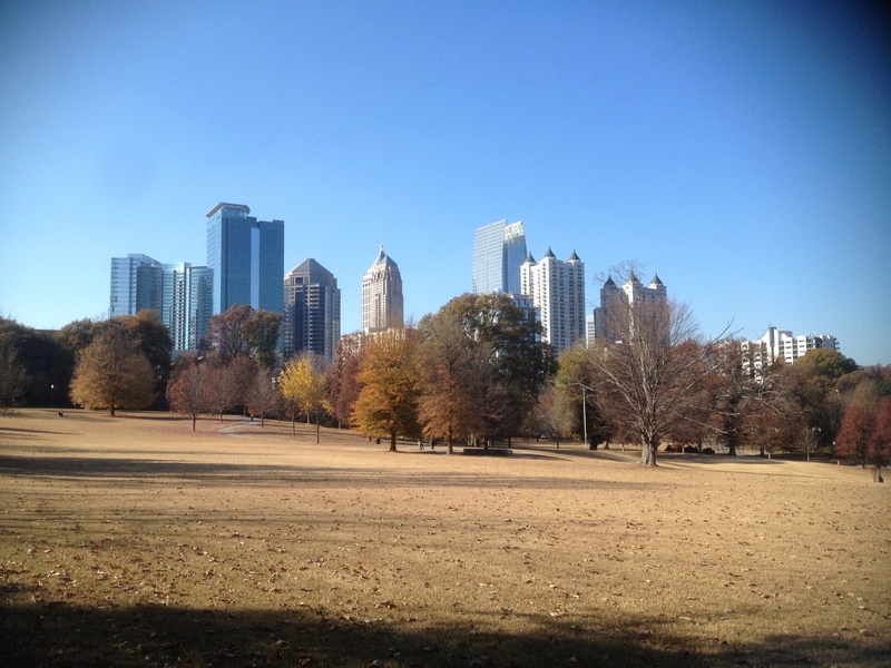 Atlanta, GA: Piedmont Park view of Midtown skyline from 10th Street.