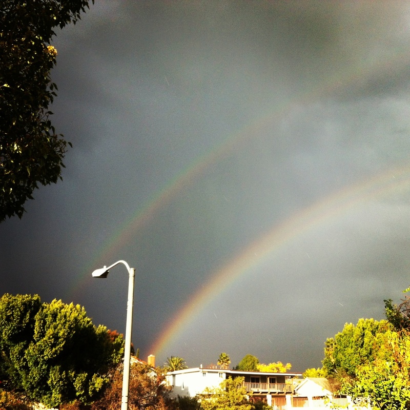 Laguna Hills, CA: Stormy day, sky over Laguna Hills with a double rainbow