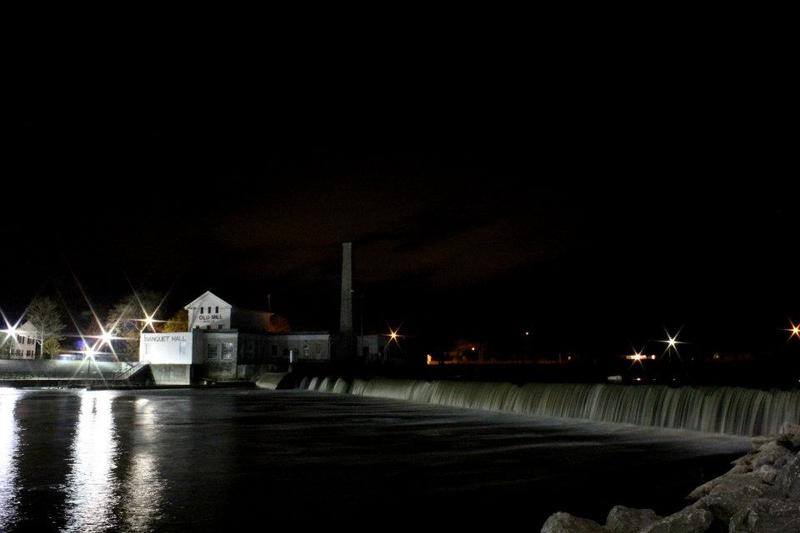 Dundee, MI: Old Mill Museum and Dam at Night