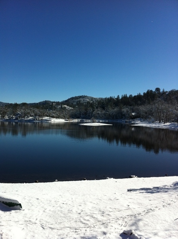 East Sonora-Phoenix Lake, CA: Looking at the lake from deck after snow fell