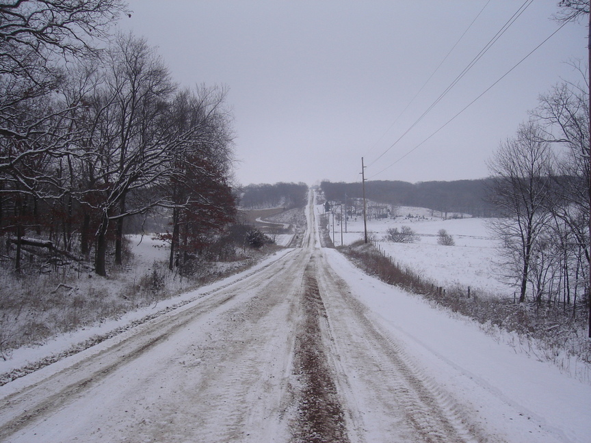 Montezuma, IA: the country road,in winter time