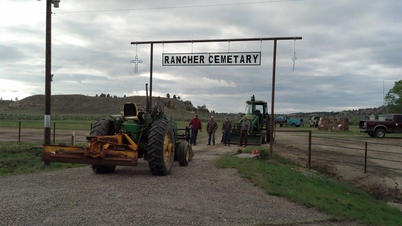 Hysham, MT: Putting up the new sign at the Rancher Cemetery near Myers.