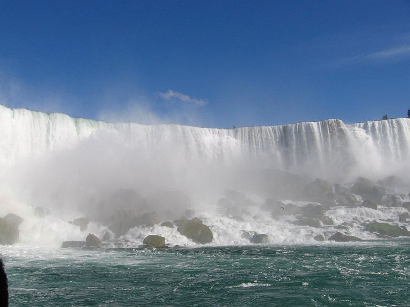Niagara Falls, NY: Made-of-the-Mist boat tour - view of the Niagara American Falls