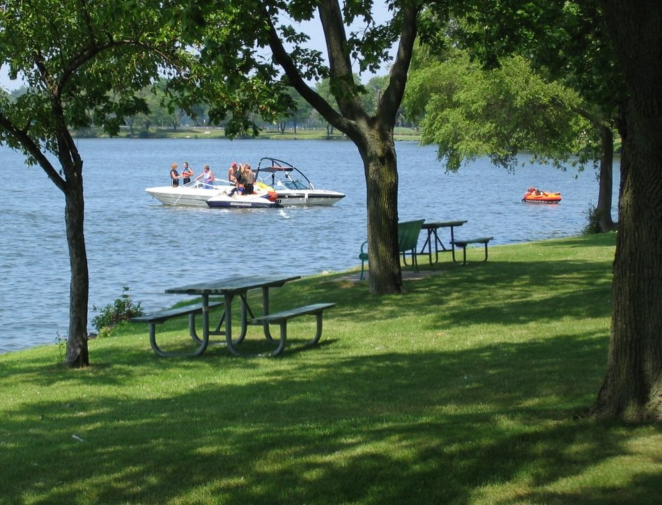 Beloit, WI Boating and skiing on the Rock near Riverside Park in