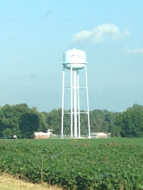 Albany, IN: Albany water tower, seen going northeast on state road 67/28.