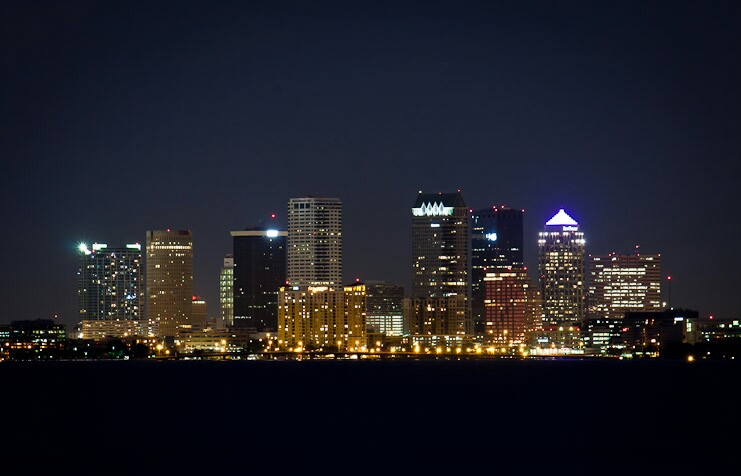 Tampa, FL: Tampa skyline at night as seen from vero beach